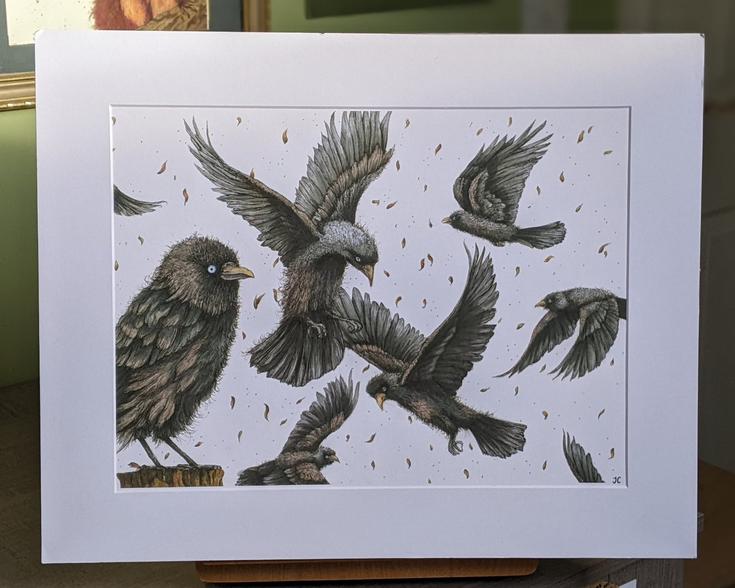 Jaunty Jackdaws A3 Mounted Print