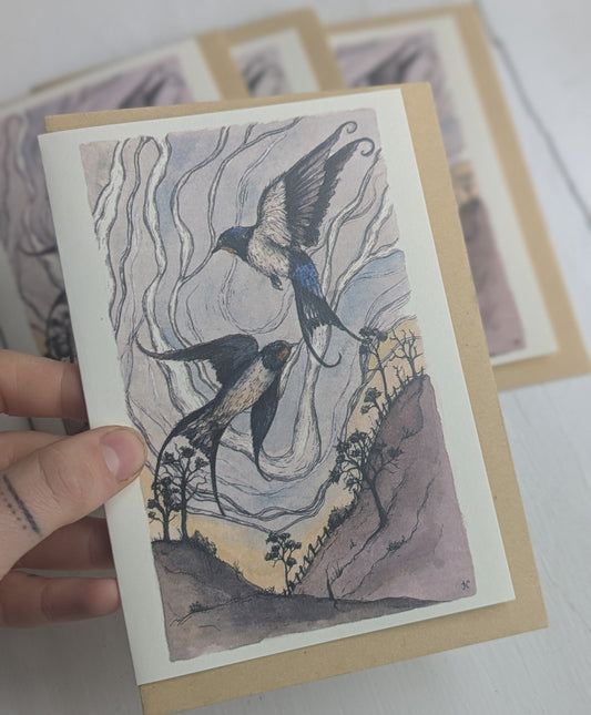 Swooping Swallows & Poem Greeting Card